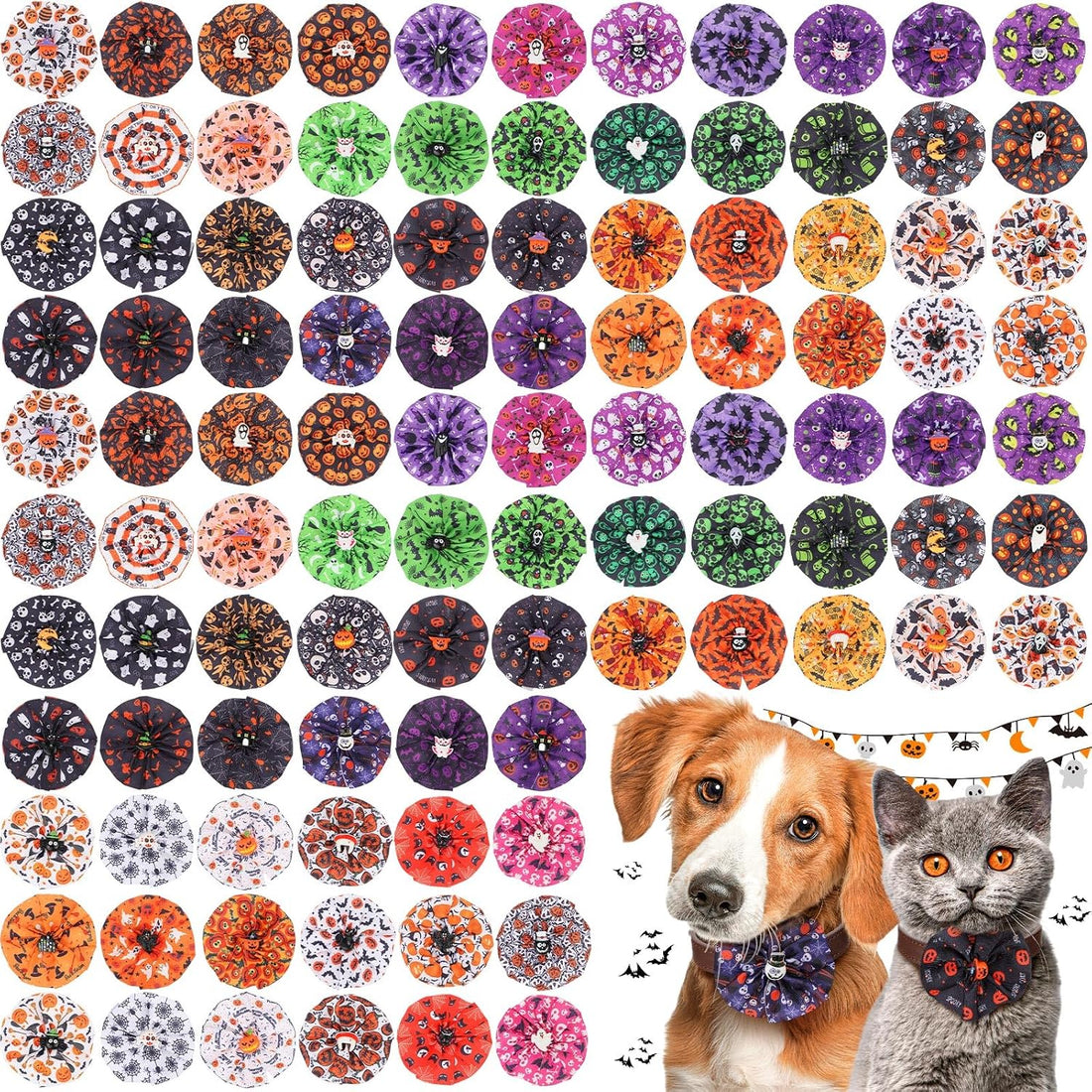 Sweetude 100 Pcs Halloween Dog Collar Flower Bows for Small Medium