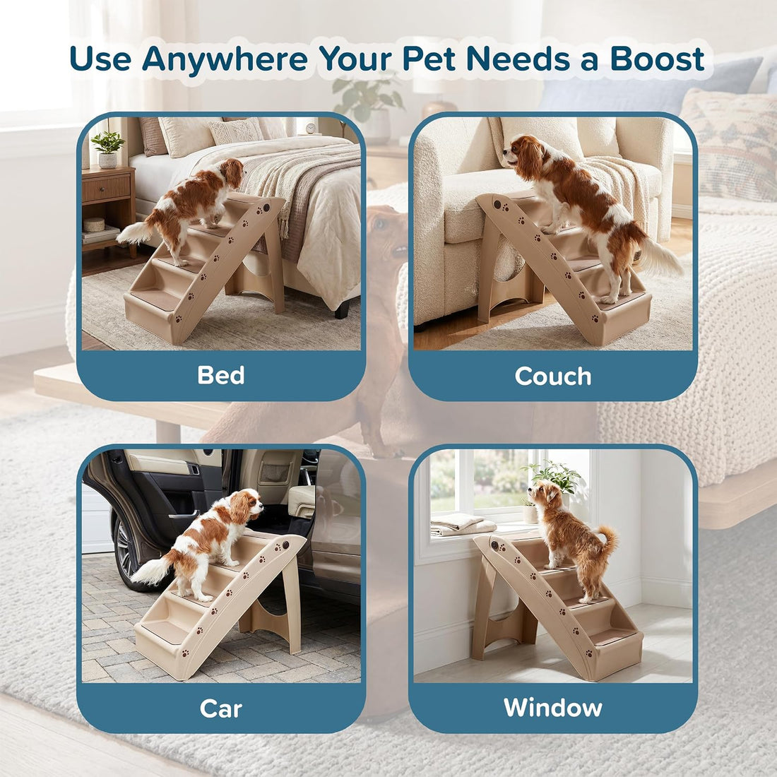 Pet Stairs - Home and Vehicle Foldable Nonslip Dog Steps with 4-Step