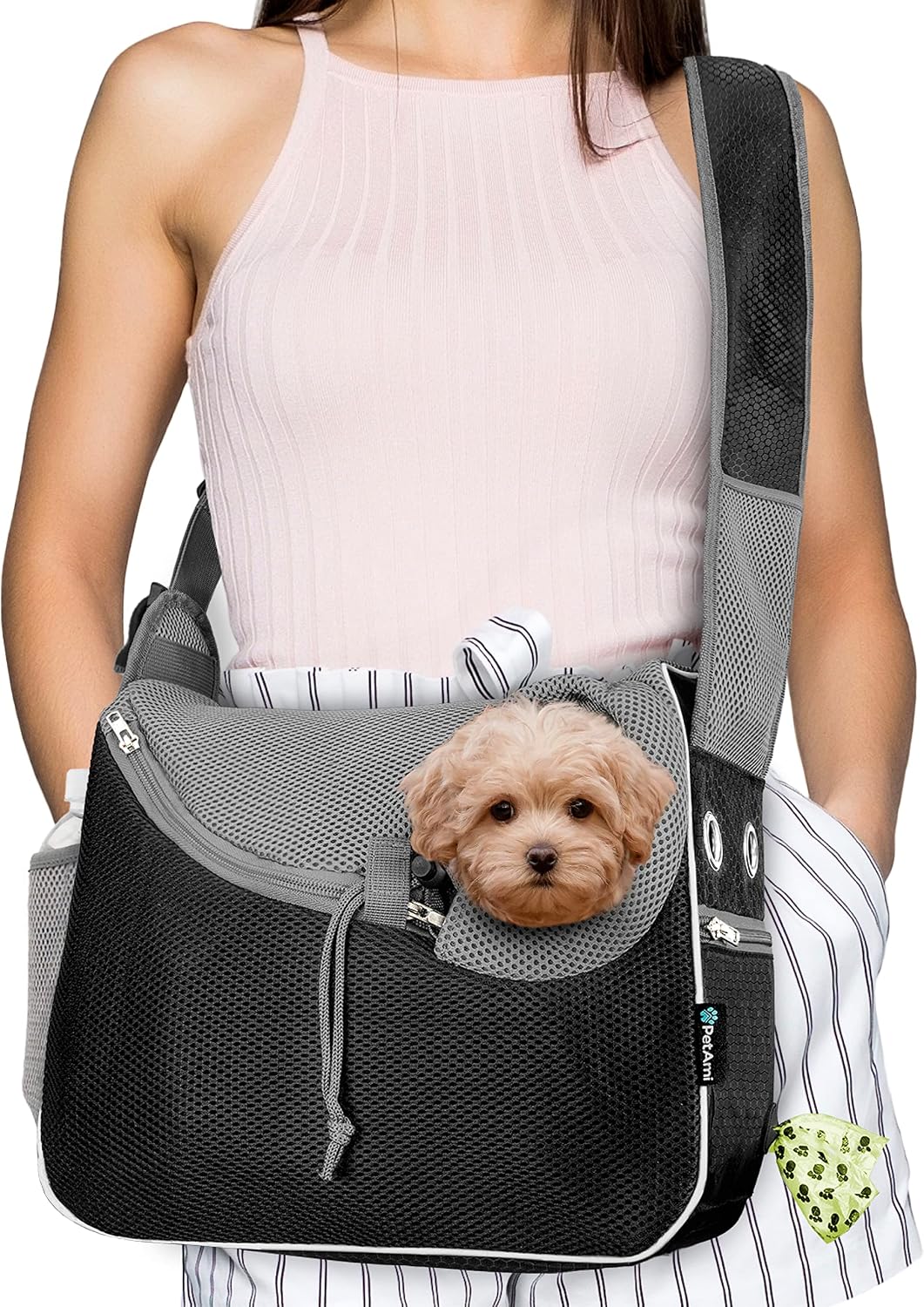 PetAmi Dog Sling Carrier for Small Dog, Hands Free Crossbody Carrier