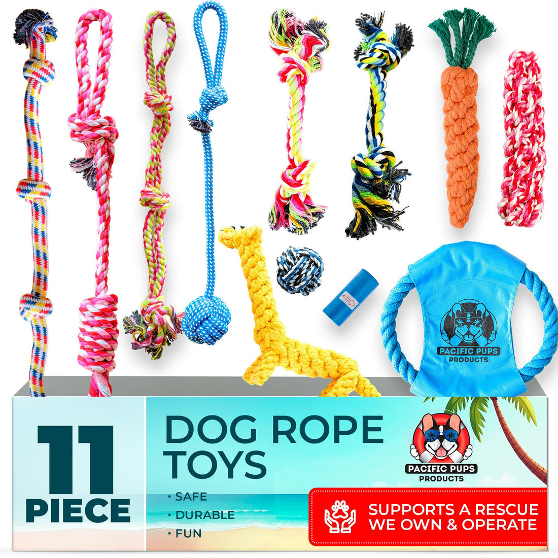 Pacific Pups Products Dog Rope Toys for Medium Dogs 11 Pack