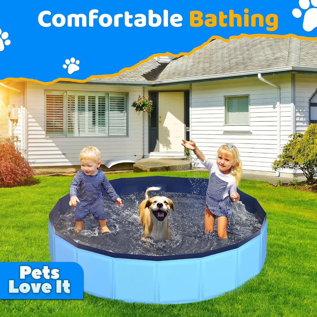 CACSPS Foldable Dog Pool with Hard Plastic, Non-Slip