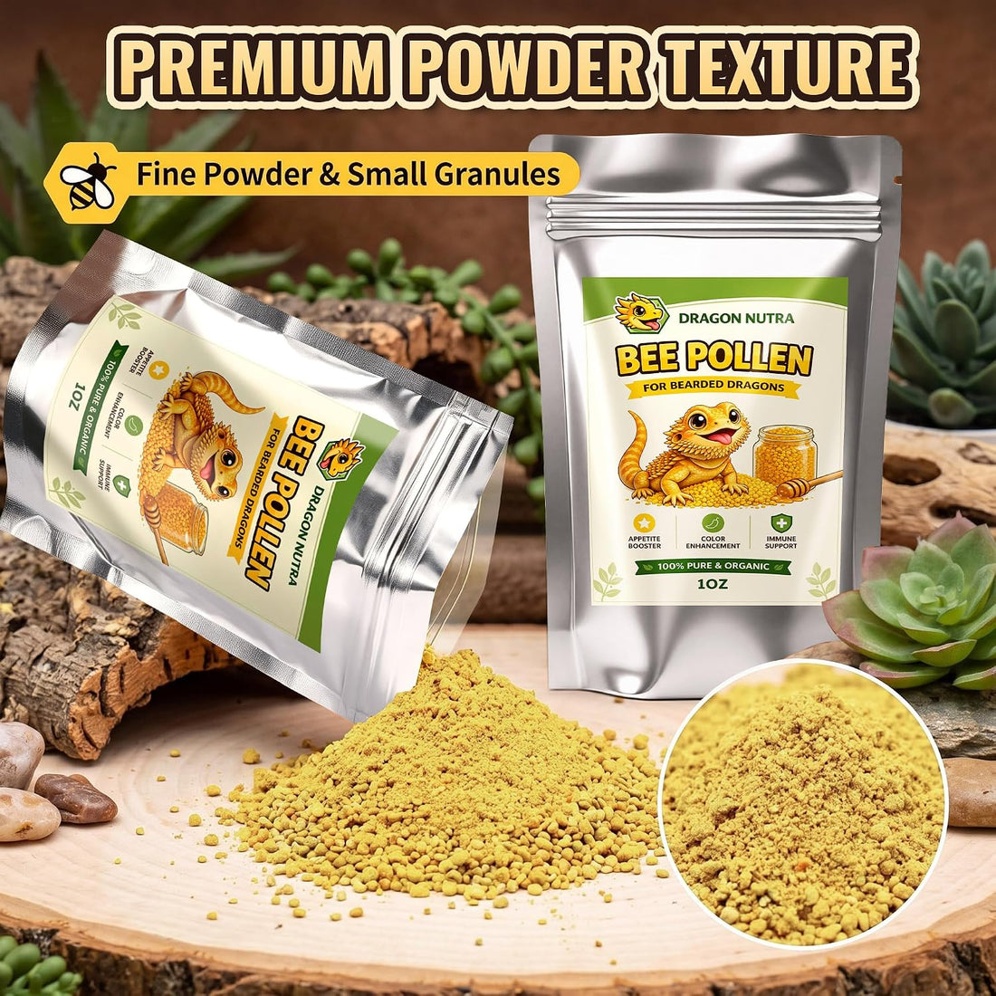 Bee Pollen Powder for Reptiles, 2pcs (1oz Each）