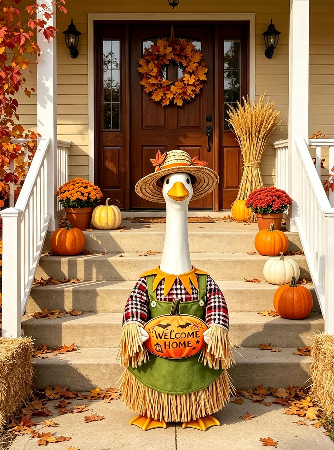 Fall Goose Outfits Scarecrow Porch Goose Clothes for Outdoor Lawn