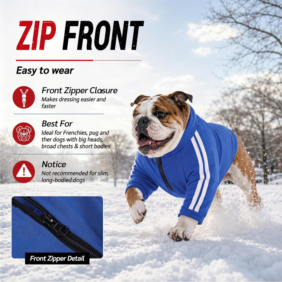 PUMYPOREITY Bulldog Sweatshirt for Broad-Chested Dogs, Blue, L