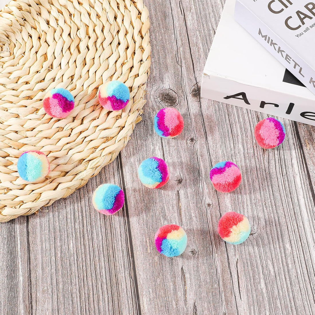 KALIONE 30 Pcs Soft Plush Cat Ball 1.2-inch Rainbow Cat Toy Balls