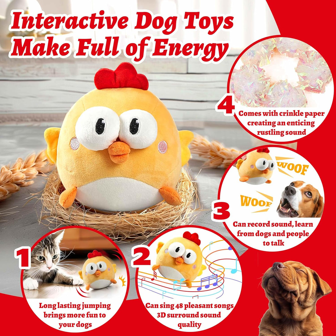 GUKCO Interactive Dog Toys, Moving Ball Toy with Jumping & Music