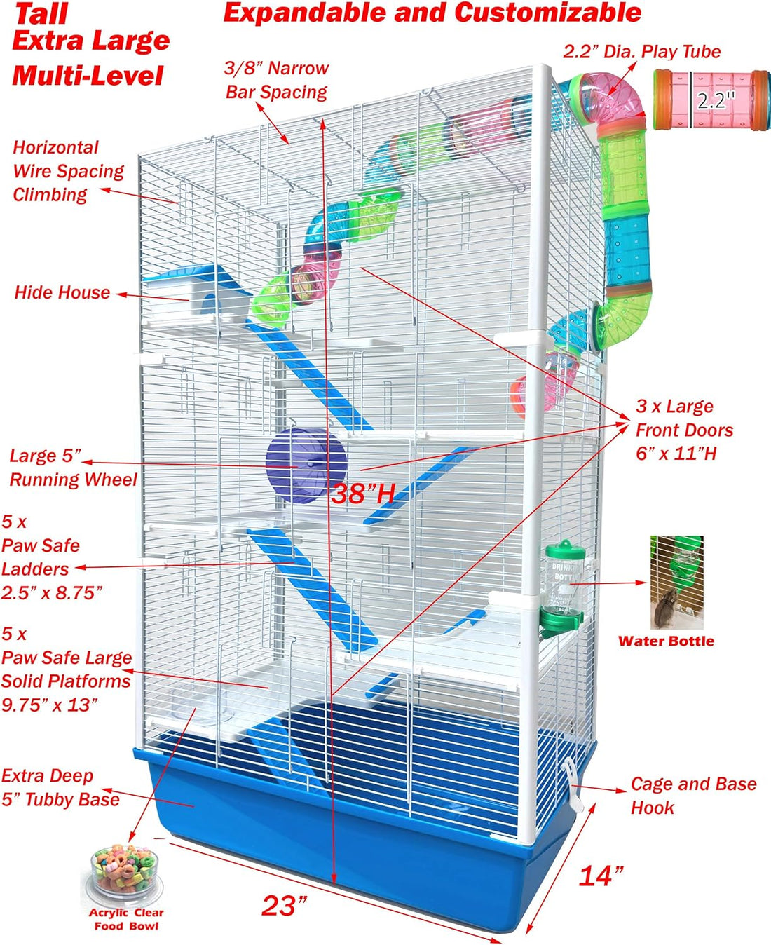 Extra Large 23" Multi-Tiers Hamster Palace Gerbil Habitat Mouse Cage