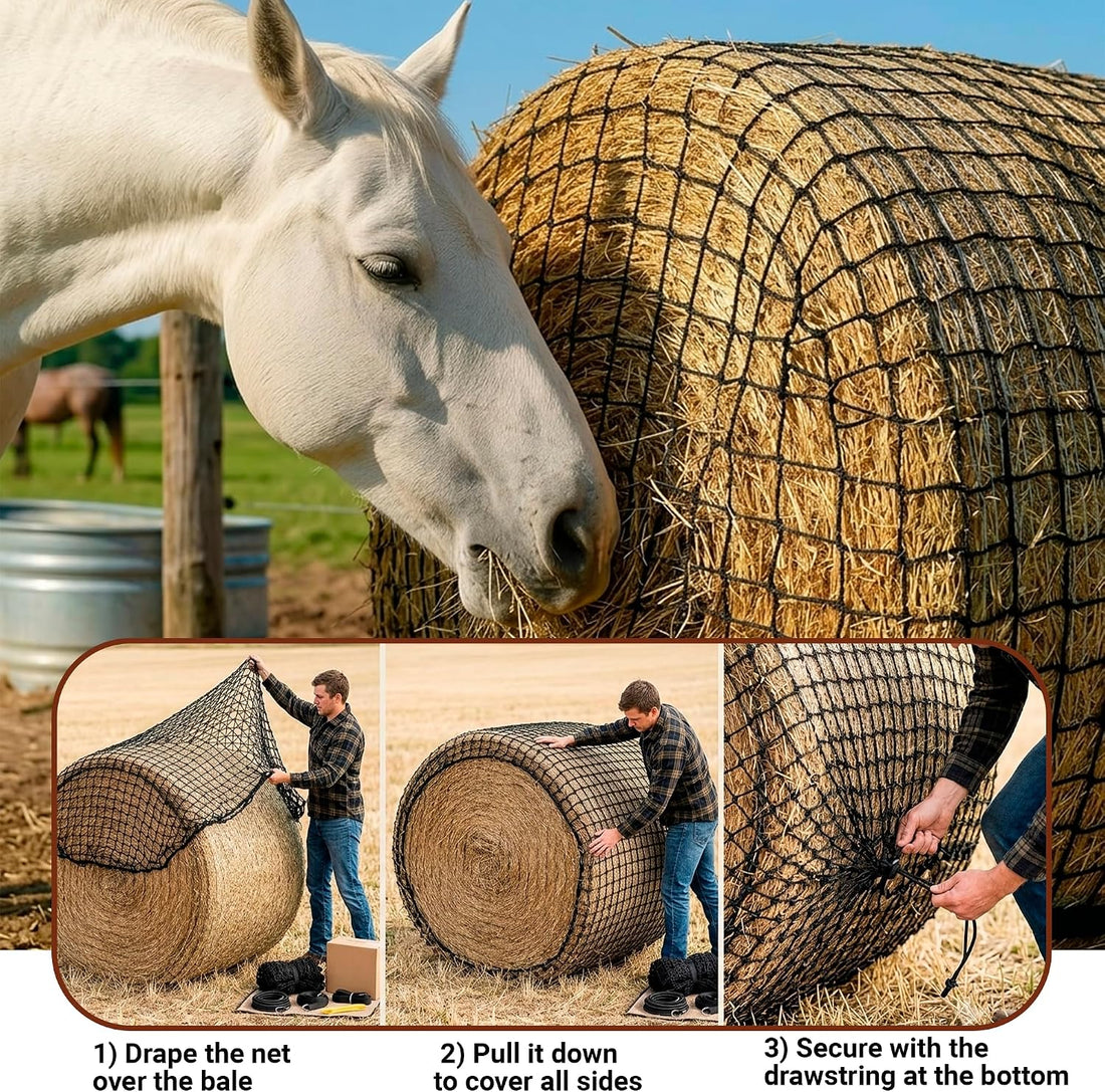 Round Bale Hay Net 5x5 ft, Slow Feeder for Horses, Goats & Cattle