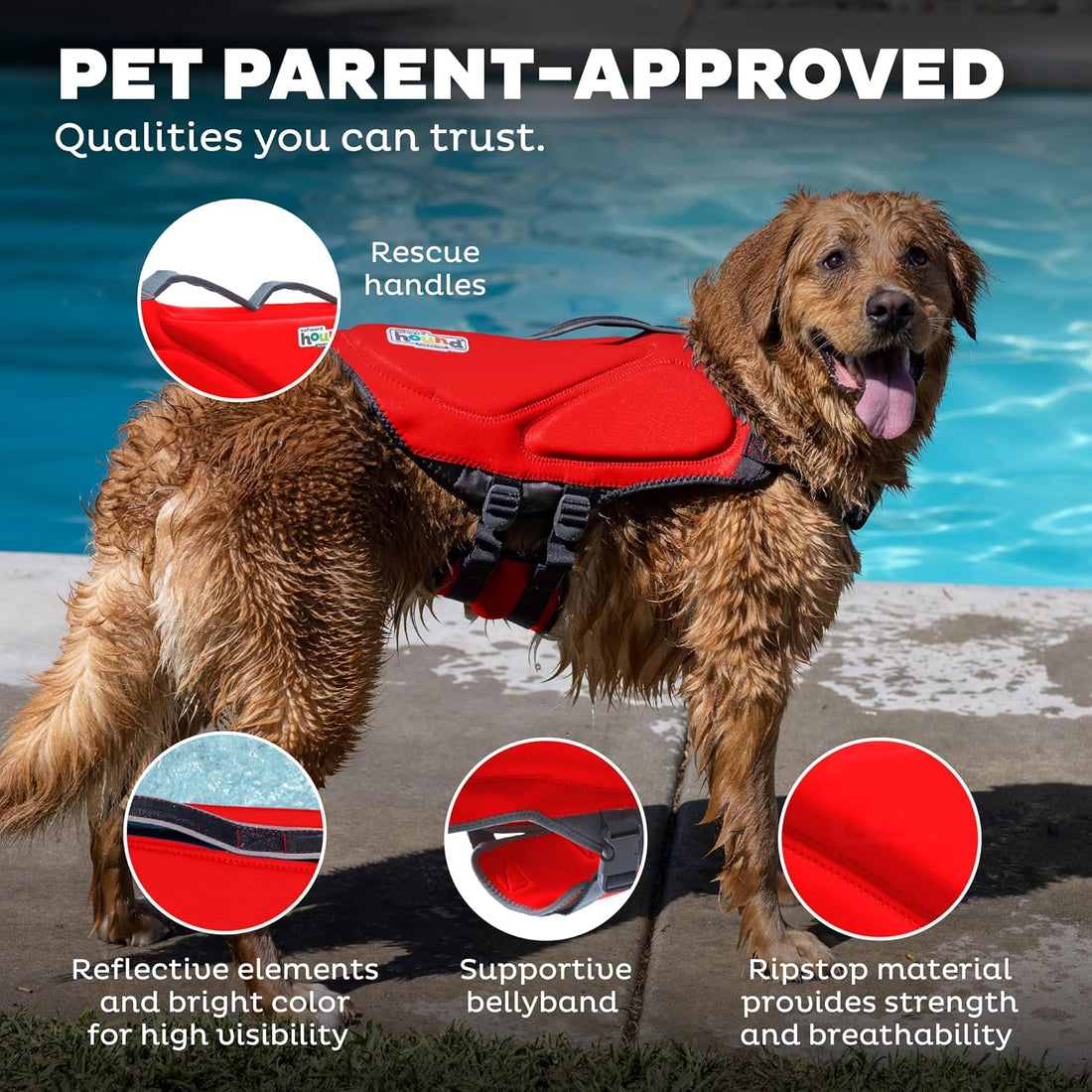 Outward Hound Dawson Swim Dog Life Jacket, Life Vest, Red, Large