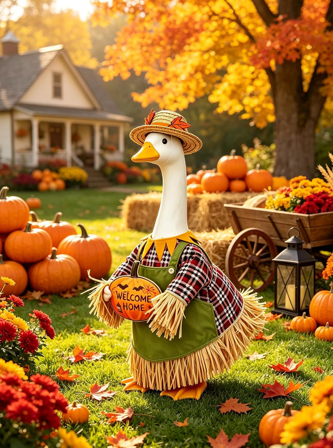 Fall Goose Outfits Scarecrow Porch Goose Clothes for Outdoor Lawn