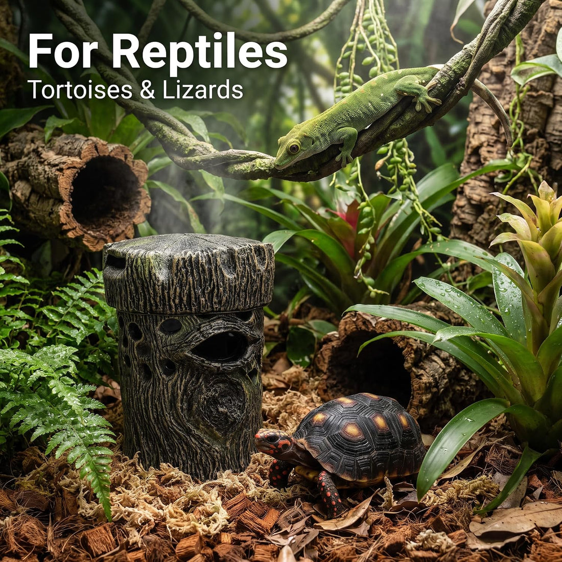 Reptile Humidifier Fogless Tree Trunk with Detachable Tank for Gecko