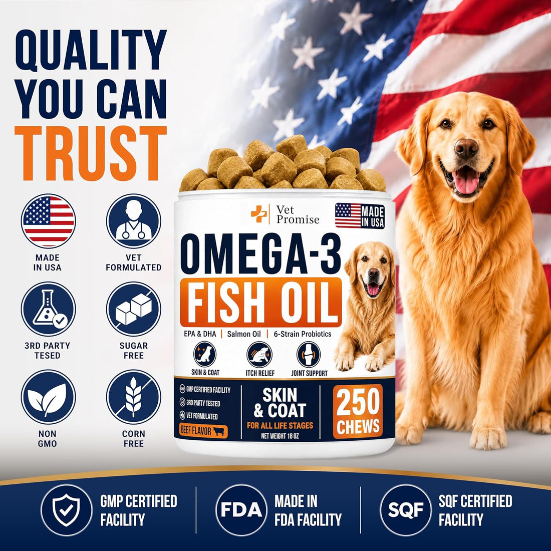Omega 3 for Dogs - 250 Chews - Fish Oil for Dogs
