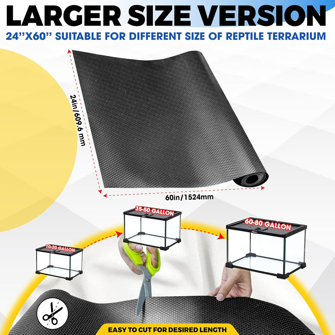 Extra Thick 24"x60" Reptile Substrate Mat, 4PCS Rug Gripper