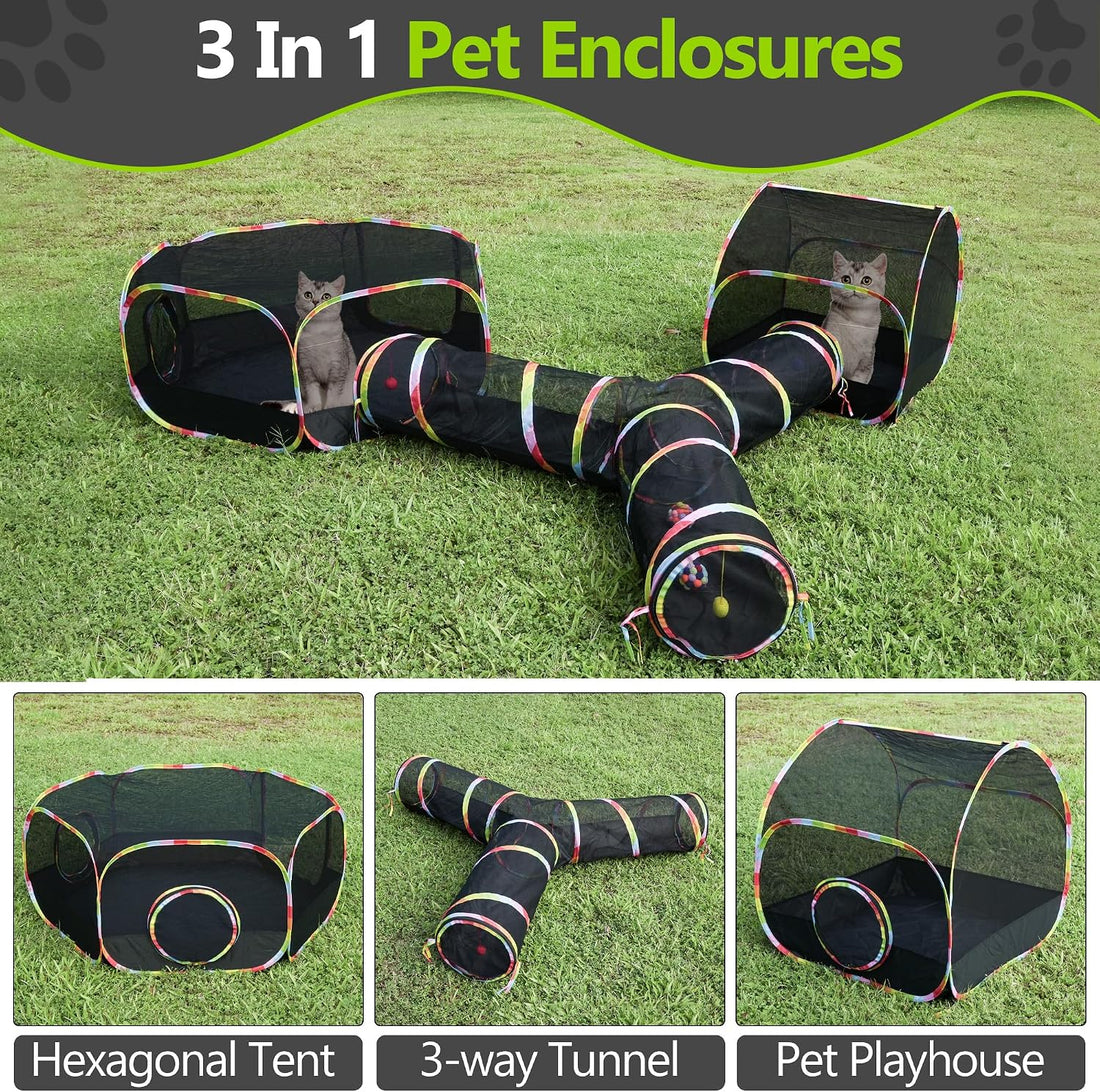 Outdoor Cat Enclosure Catio with Pop-Up Tunnel for Indoor Cats