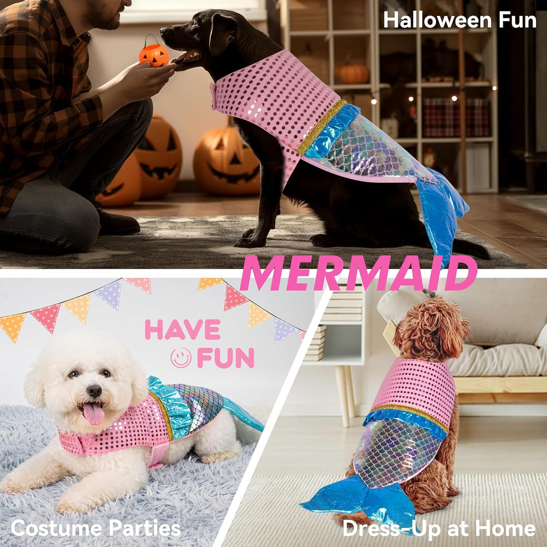 cyeollo Mermaid Dog Halloween Costumes for Small Dogs Holiday Outfit