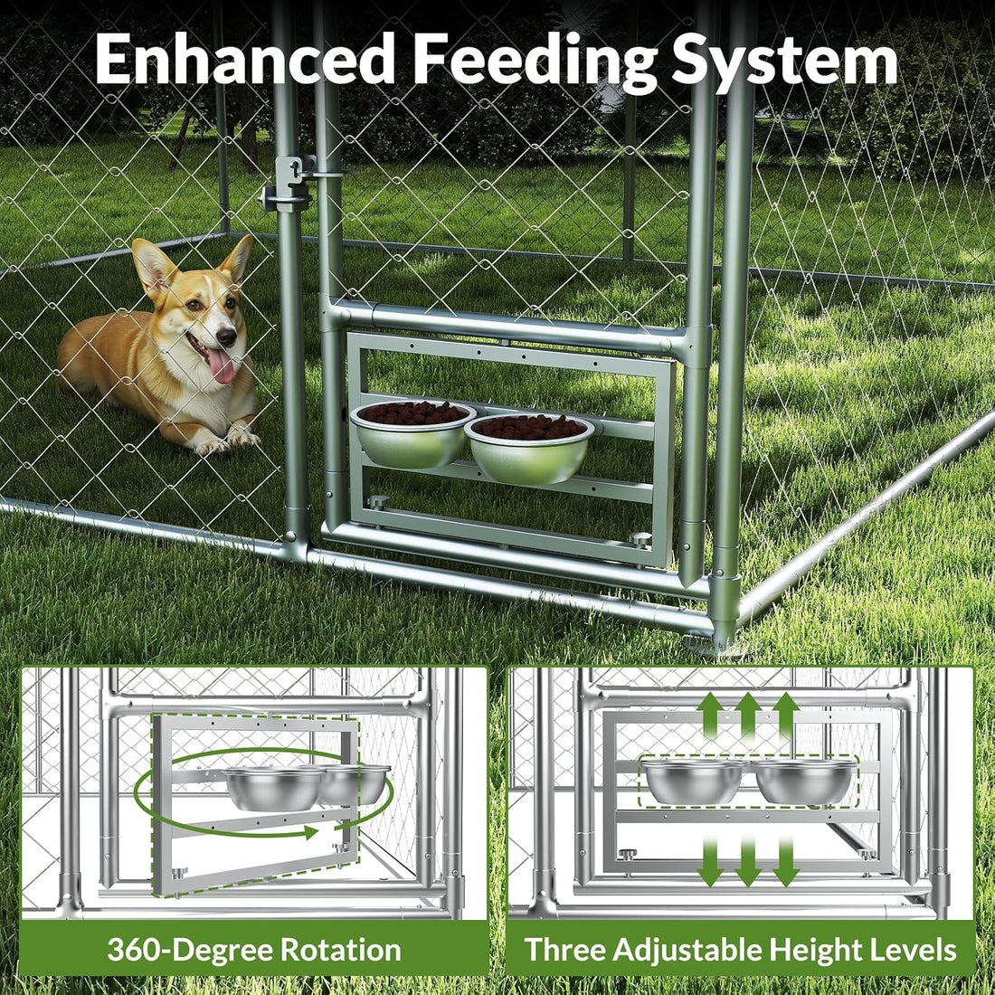 Rovibek 10x10 Ft Dog Kennel Outside, Outdoor Dog Kennel with Roof