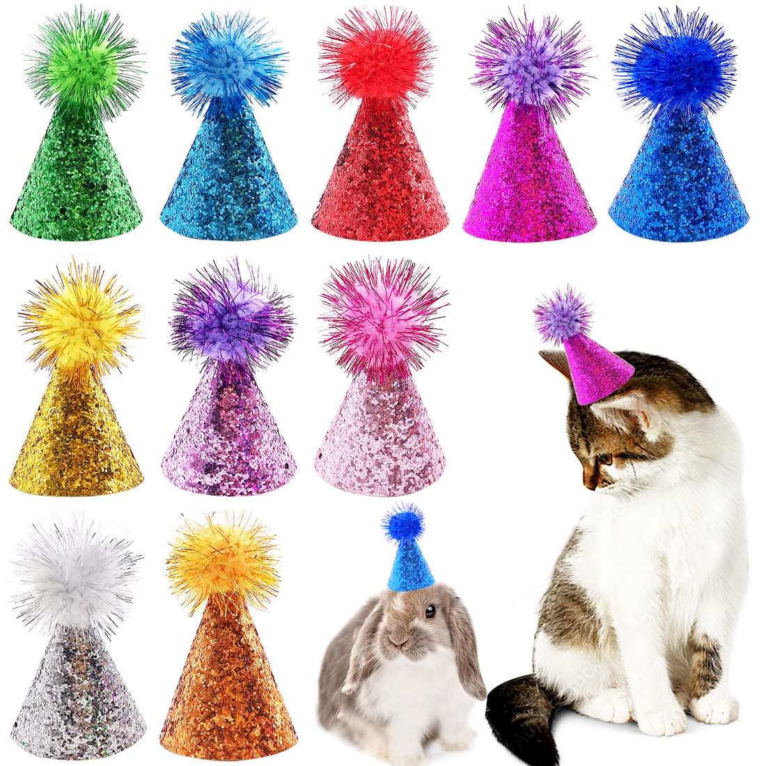 PET SHOW 10pcs Mini Small Dog Hats Cat Birthday Party Hat Rabbit Hats