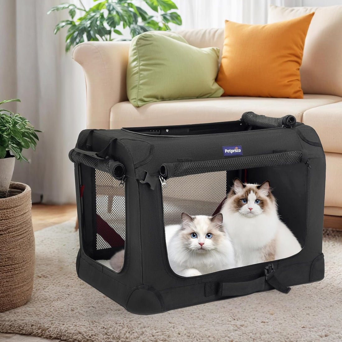 Petprsco Large Cat Carrier for 2 Cats/Small Dogs 24"x17"x17" for Car