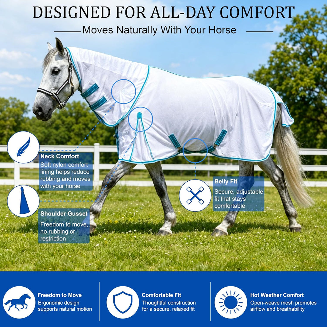 Horse Fly Sheet with Neck, Open Weave Mesh for Hot Weather