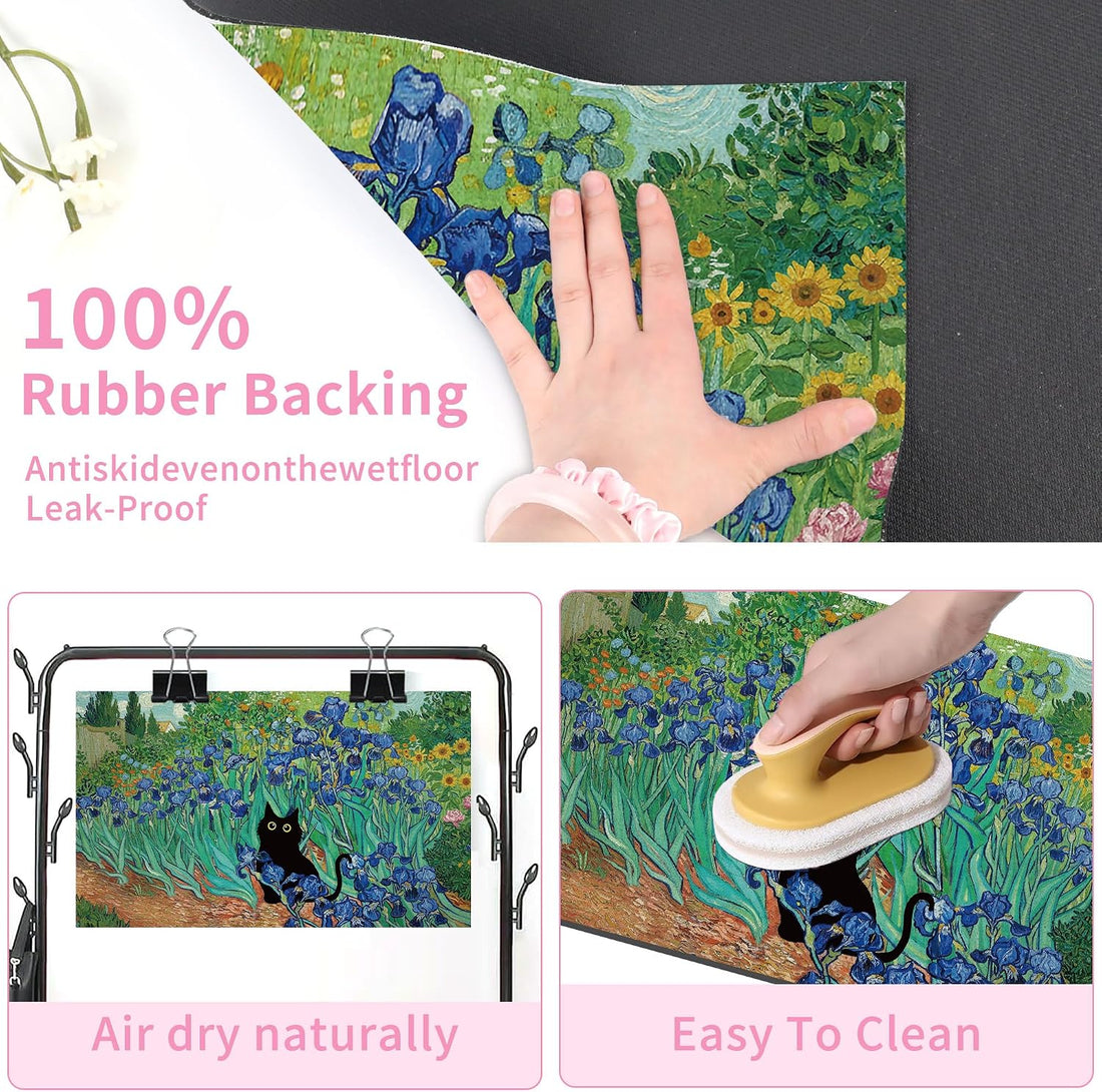 Black Cat Pet Feeding Mat, 12 x 20 Inch