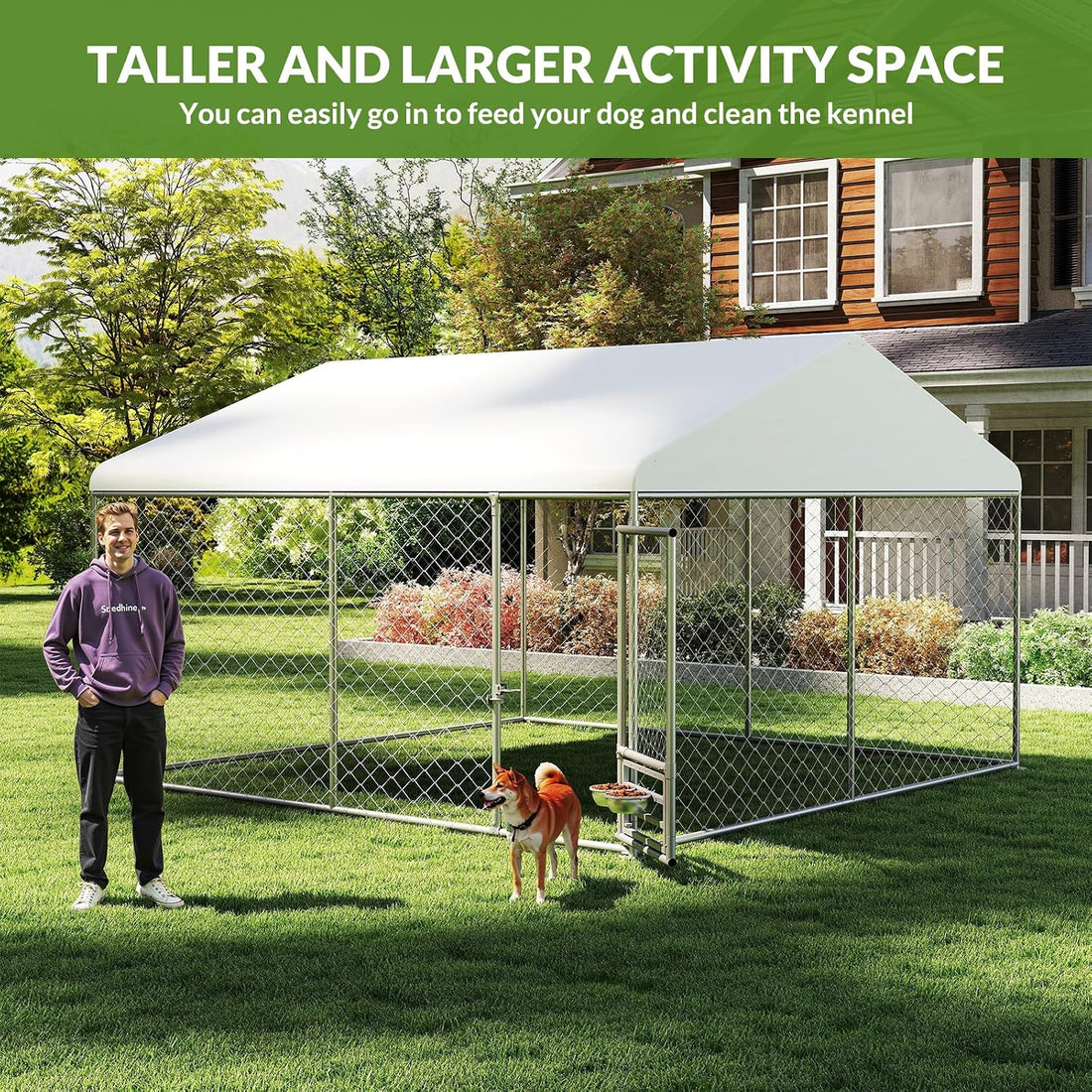 Rovibek 10x10 Ft Dog Kennel Outside, Outdoor Dog Kennel with Roof