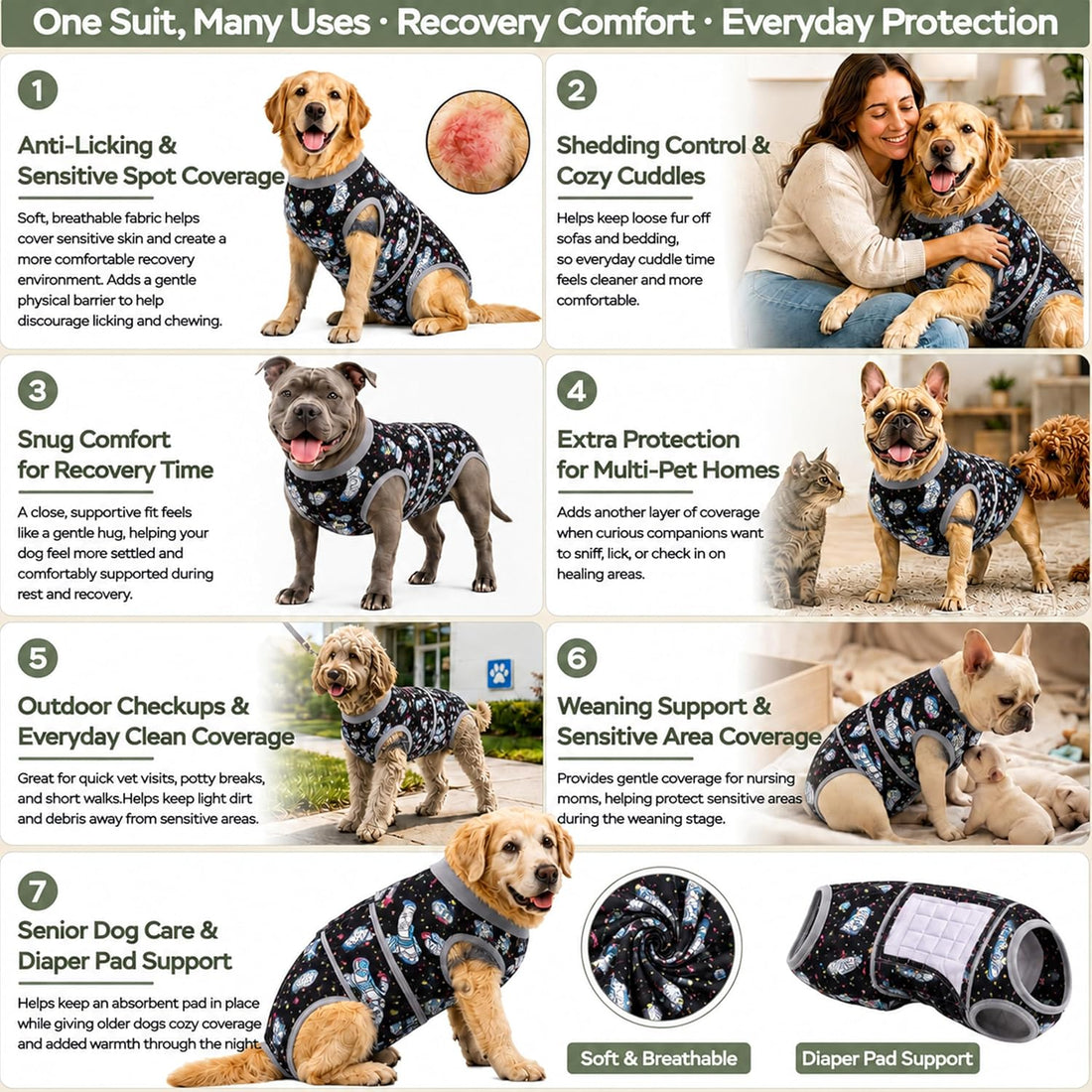 PetWarm Dog Surgery Recovery Suit, Recovery Suit for Dogs, Cosmic