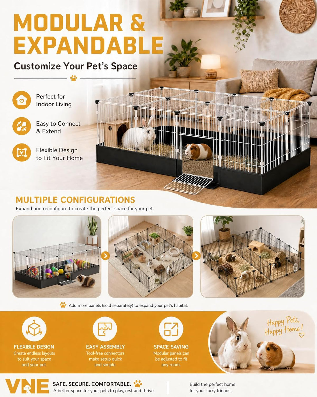 Guinea Pig Cages with Waterproof Liner, Expandable Small Animal Plaype