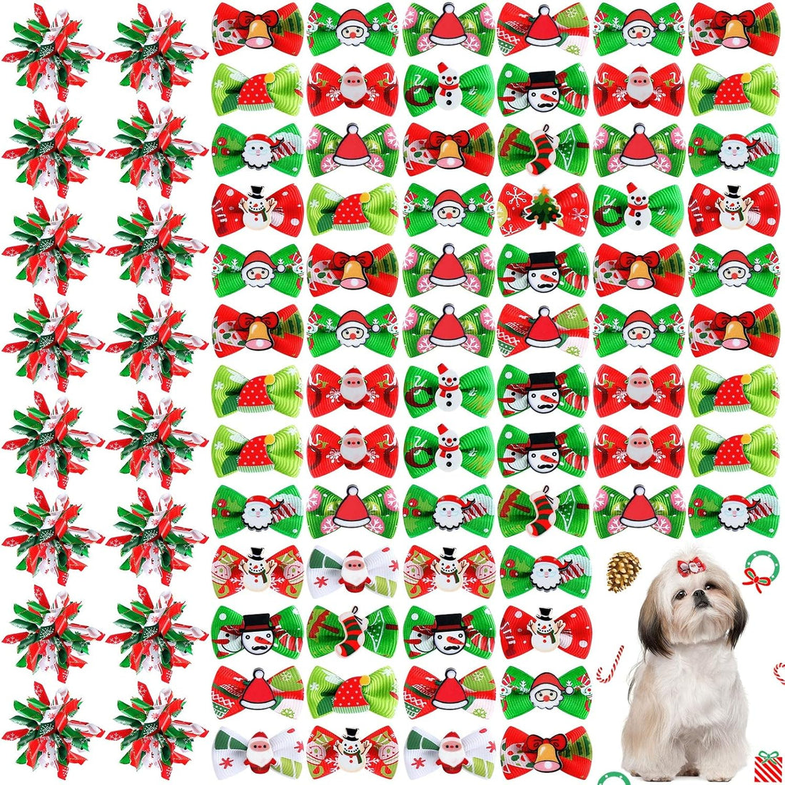 Weewooday 70 Pcs Dogs Hair Dog Bows Bowtie with Rubber Band