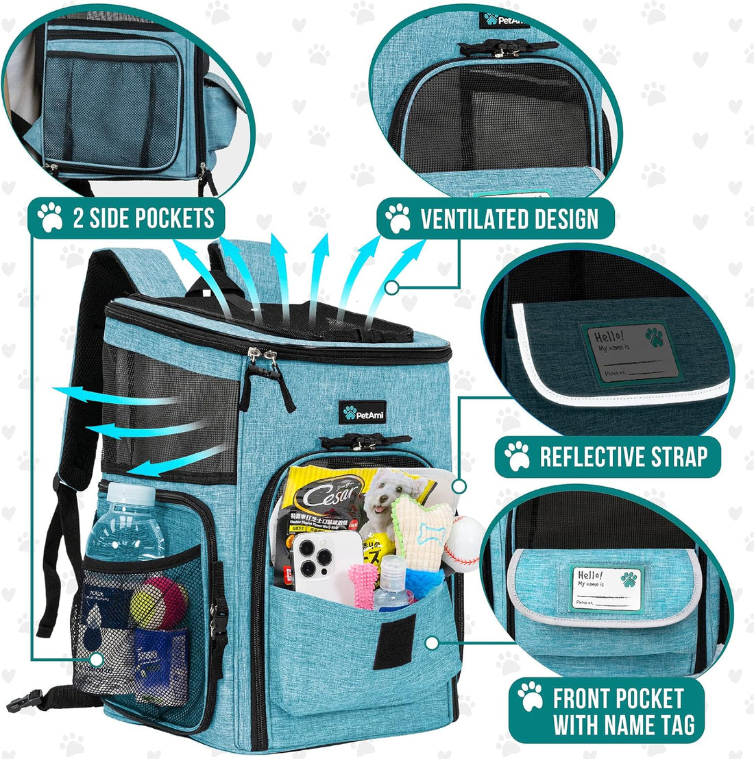 PetAmi Dog Backpack Carrier, Airline Approved 4-Way Entry Cat Bag