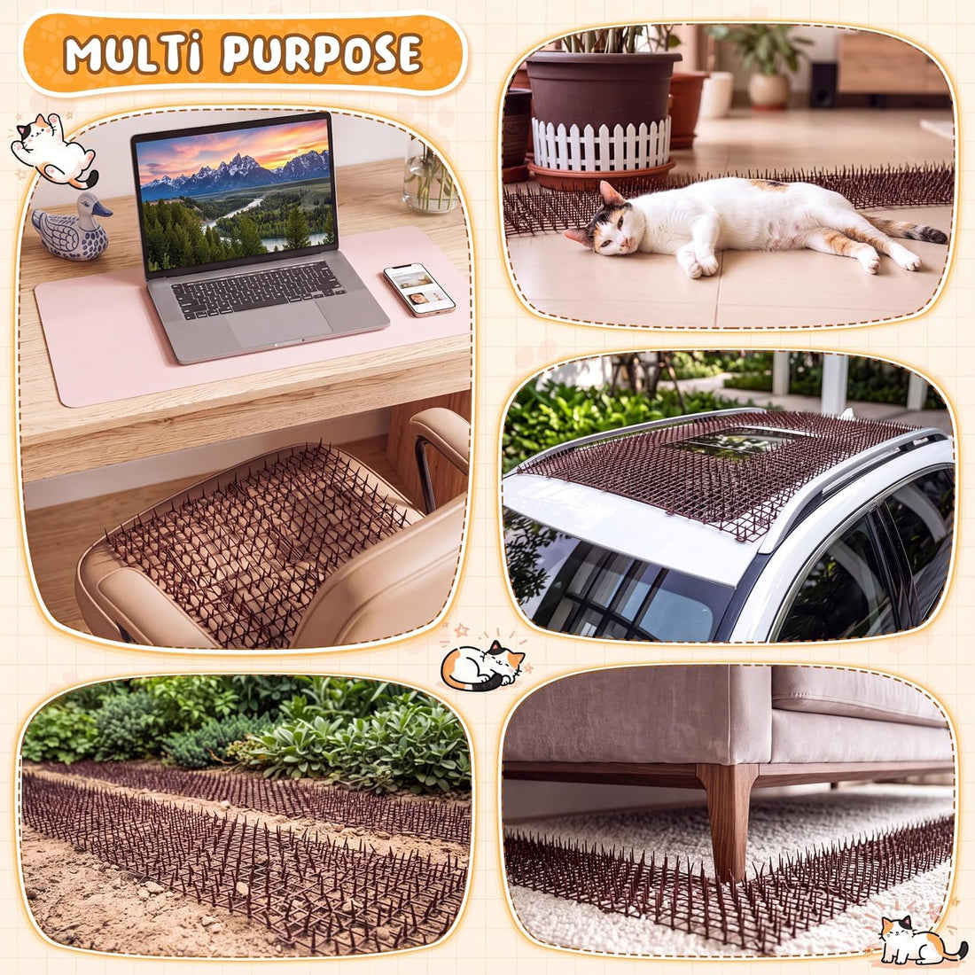 4 Pcs 52.6 ft Cat Spike Mat Outdoor Cat Deterrent Mat