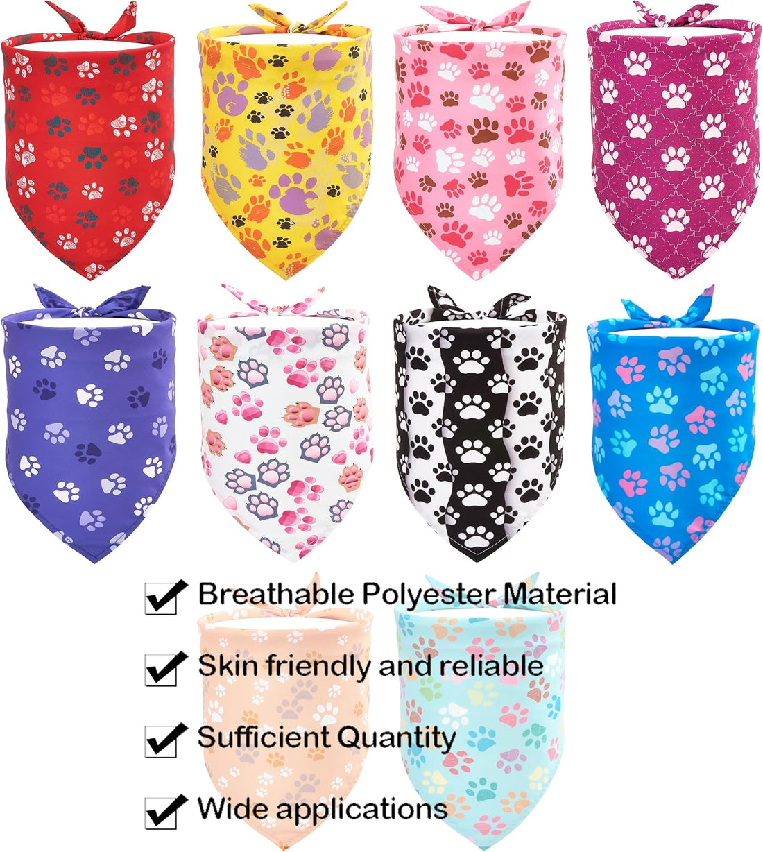 JpGdn 10PCS Big Dog Bandanas Large Breed Paw Print for Extra Large XL