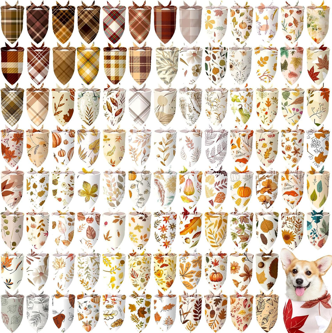 Huhumy 100 Pcs Fall Dog Bandanas Bulk Autumn Bandana for Medium Large
