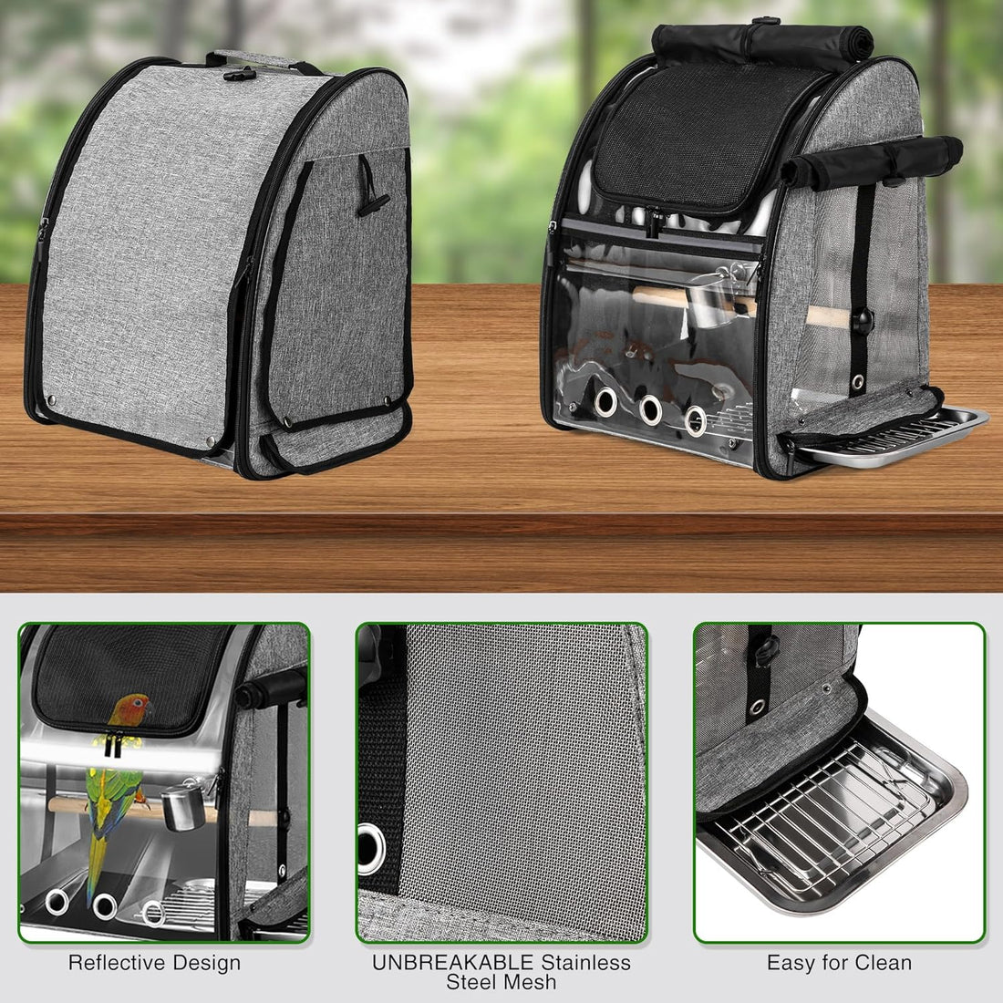 SUERTREE Bird Carrier Bag with Indestructible Stainless Steel Mesh