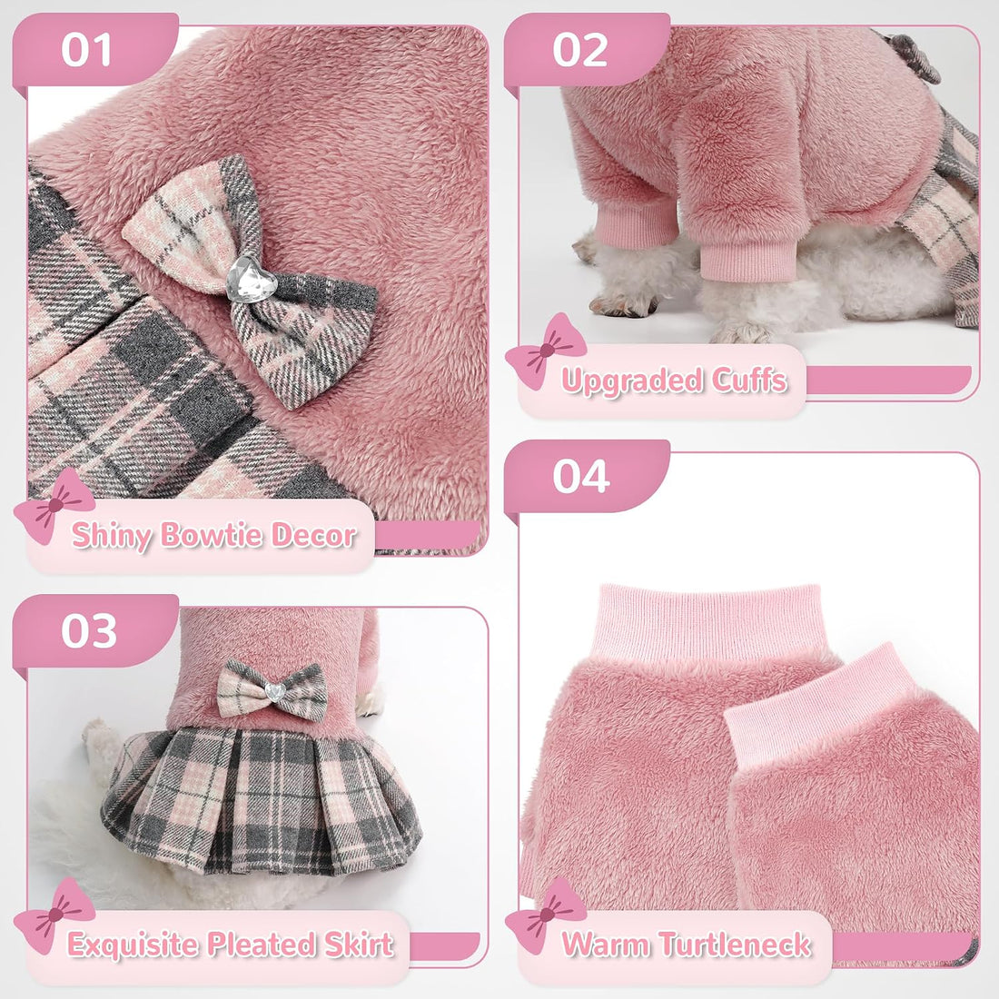 YUDODO Fleece Small Dog Sweater Dress with Bowtie
