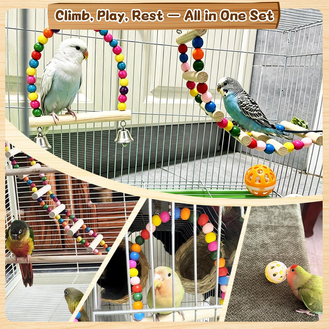 11 Pcs Bird Cage Toy Set for Parakeets, Cockatiels