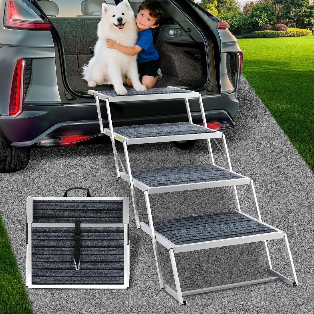 Joyrally Dog Steps for Car, Foldable 4-Step Stairs for SUVs and Trucks