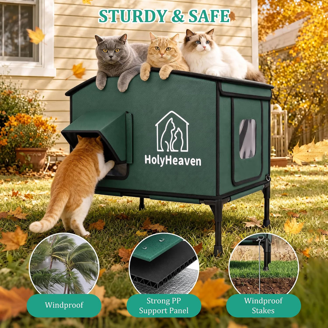 Extra Large PU Leather Heated Cat House for Outside