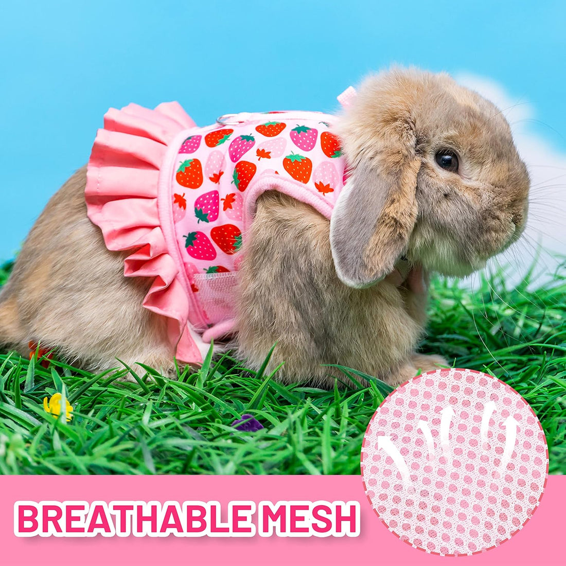 Bunny Harness and Leash Set, Escape Proof Floral Mesh Rabbit Vest