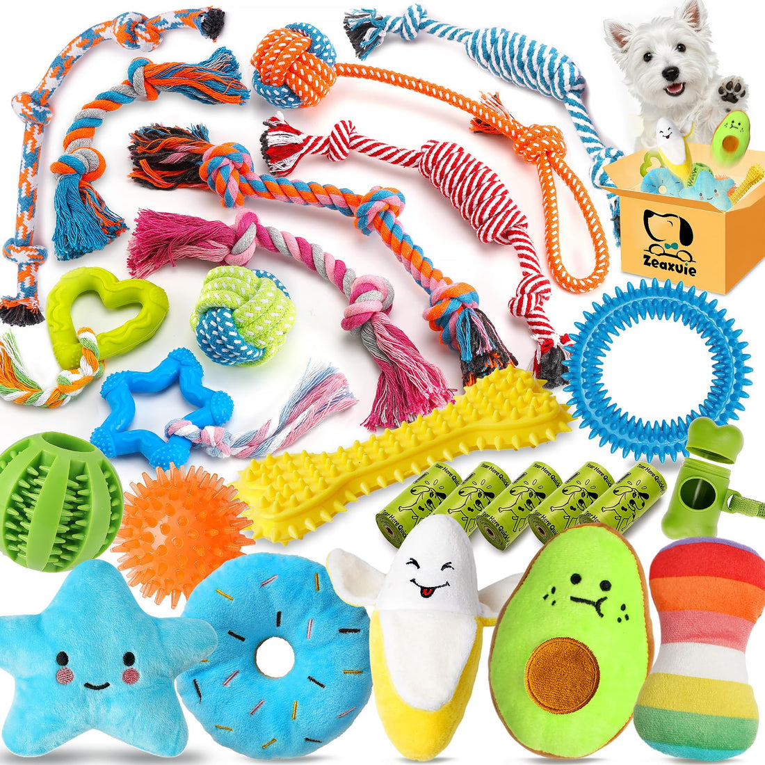 Zeaxuie 25 Pack Luxury Dog Chew Toys for Puppy, Dog Toys with Ropes