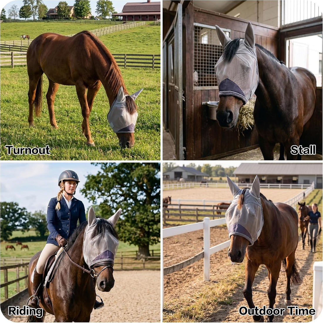 Horse Fly Mask with Ears - UV Protection Fine Mesh Super Comfort Fly