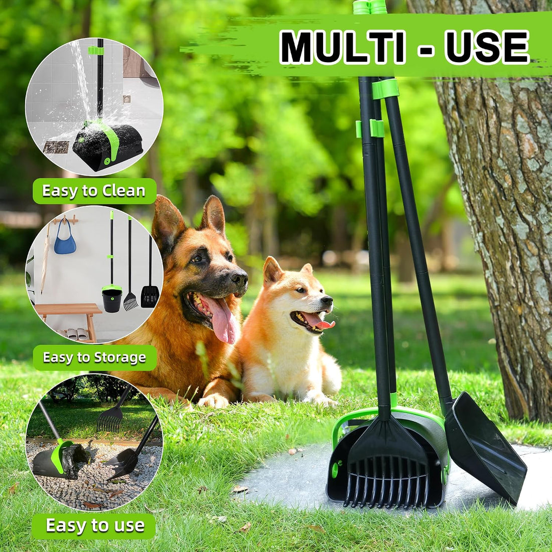Pooper Scooper Swivel Bin & Rake & Spade Kit with Waste Bags