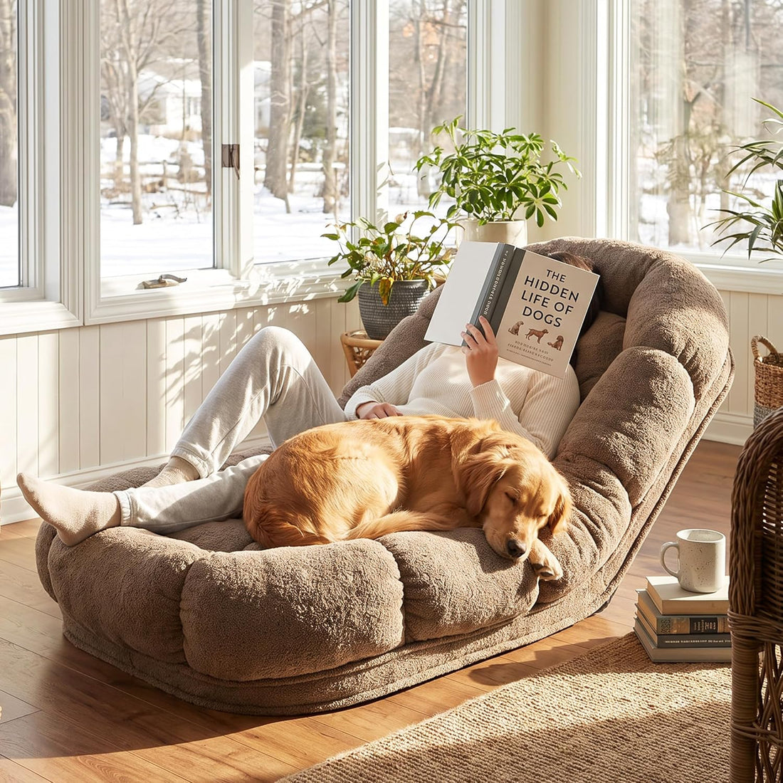 Merax 68.9" Plush Convertible Floor Sofa, Adjustable Pet Bed
