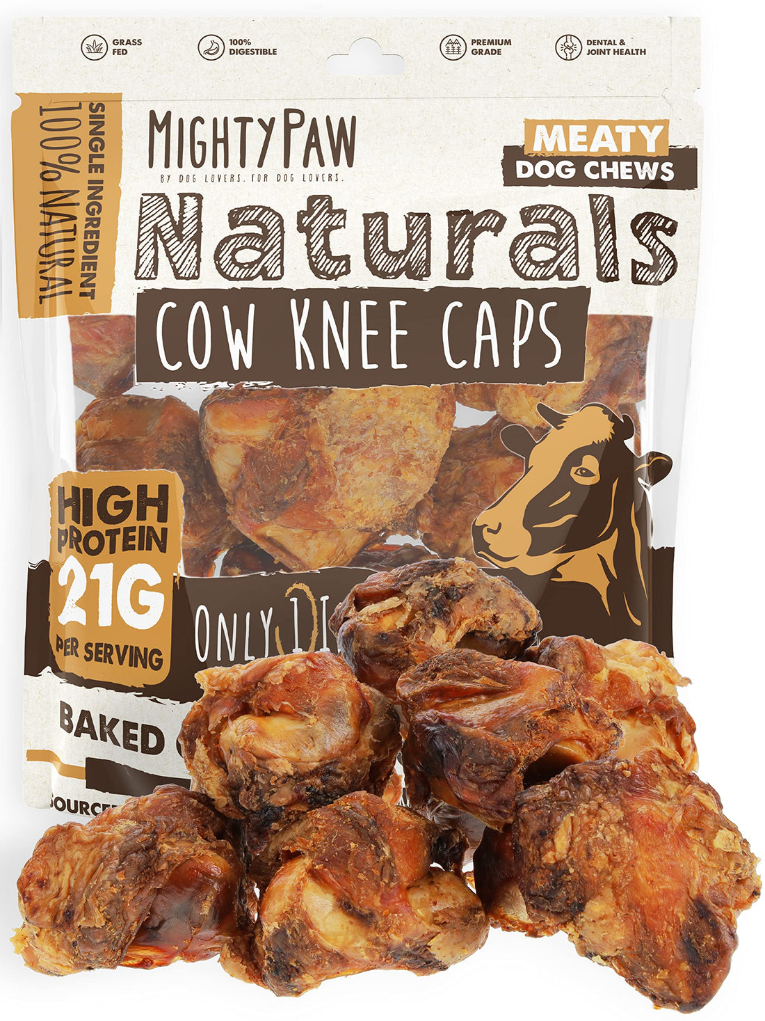 Mighty Paw Naturals Dog Bones - Cow Knee Caps & Knuckle Bones for Dogs