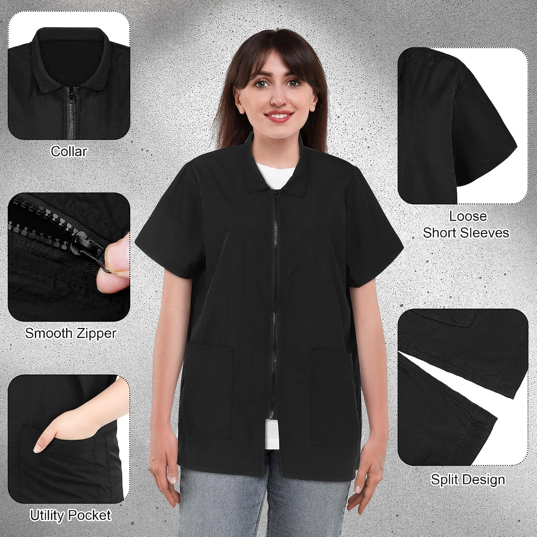 MCEAST 2 Pack Black Pet Groomer Uniforms with Full Zipper Water