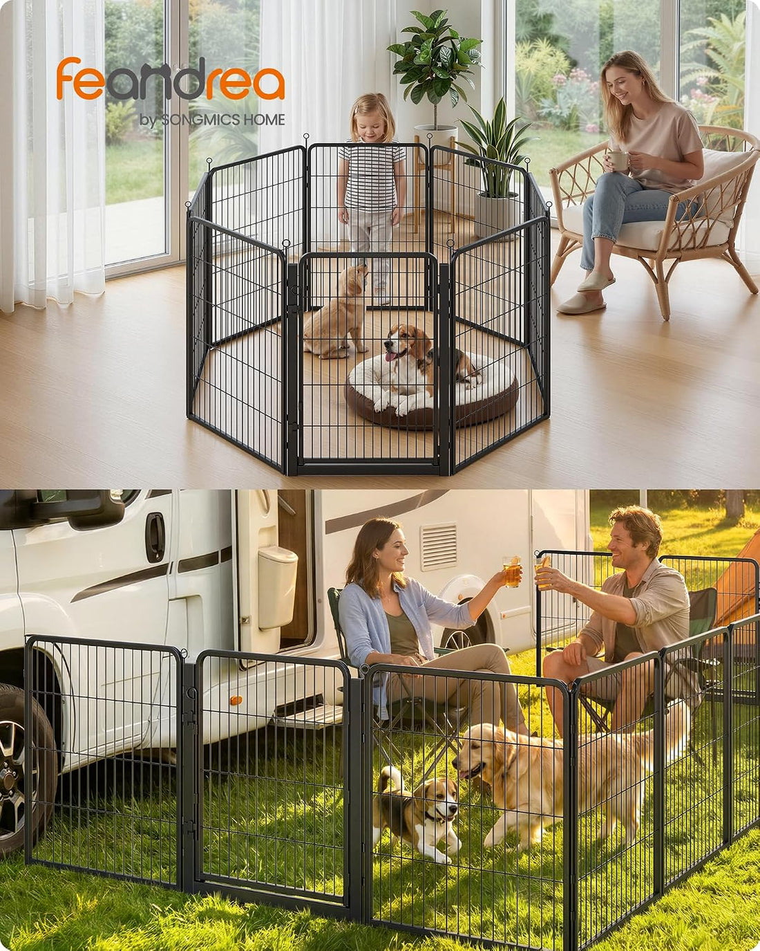 Feandrea 8-Panel Dog Playpen, 67 x 67 x 40 Inch
