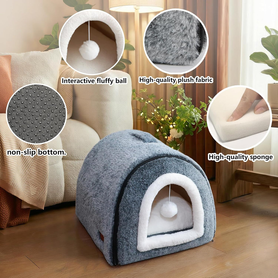 Cat Bed for Indoor Cats，Foldable cat cave，Anti-Slip & Water-Resistant