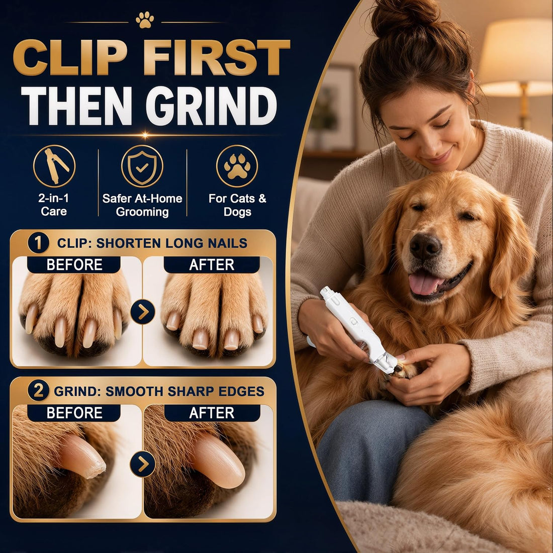Dog Nail Clippers & Grinder with LED