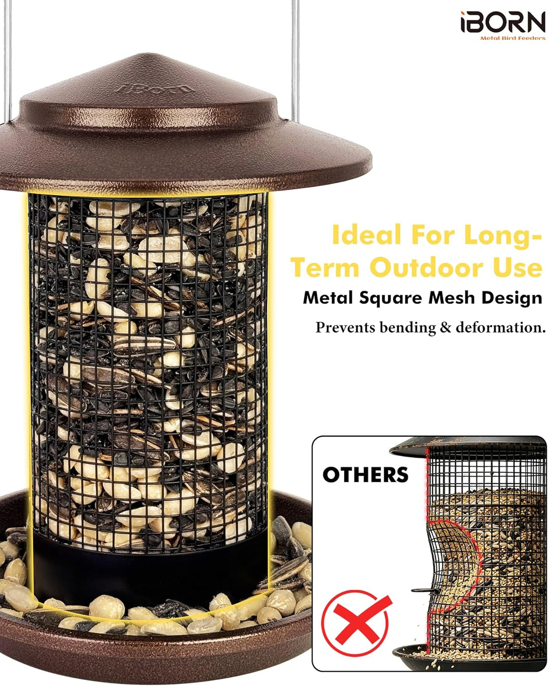 iBorn Metal Peanut Bird Feeder for Outdoors, Chew Resistant, 2.2lbs