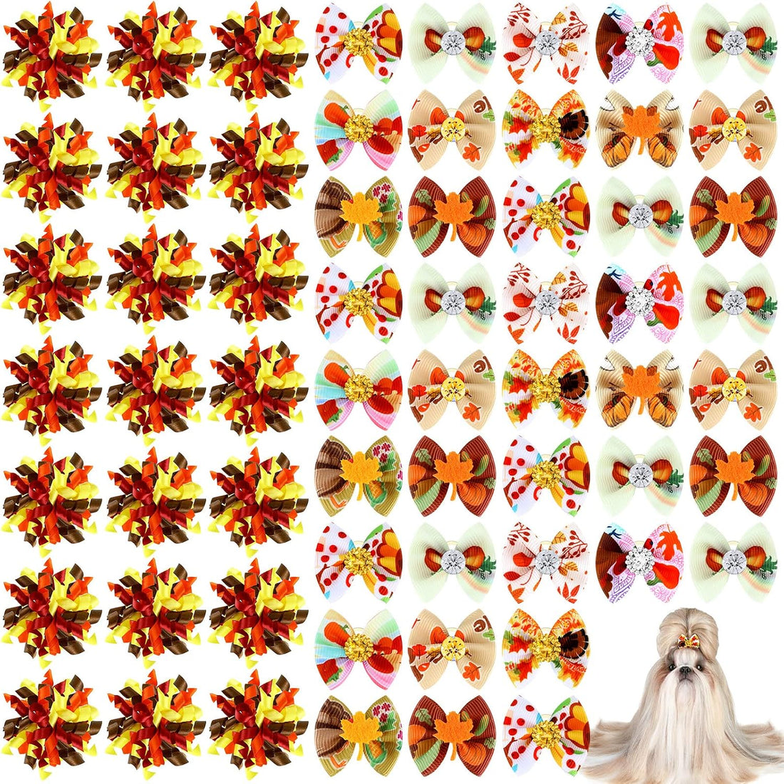Weewooday 70 Pcs Dogs Hair Dog Bows Bowtie with Rubber Band