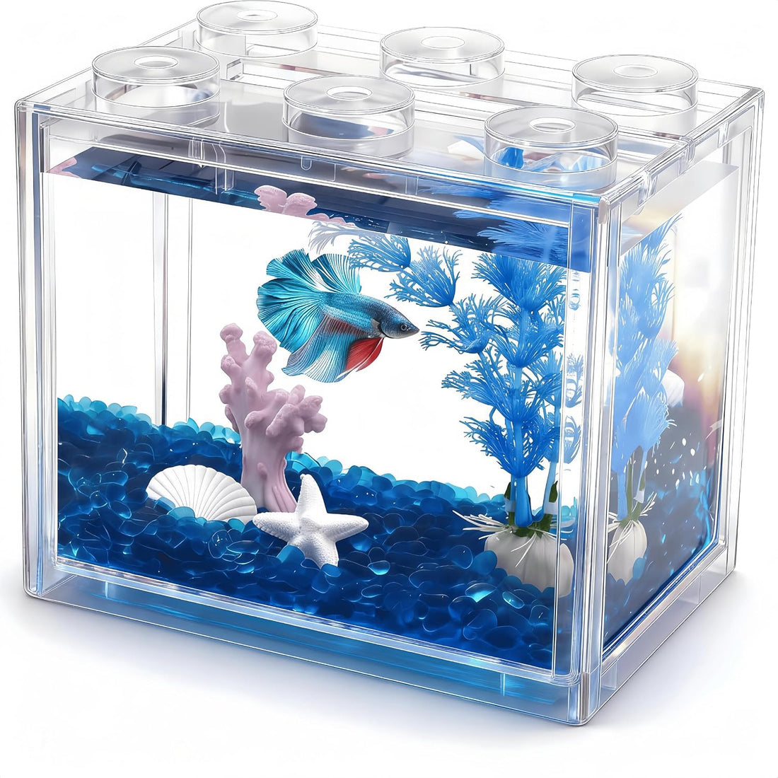 Small Betta Fish Tank, Mini Fish Tank Aquarium Tank Kit with Blue